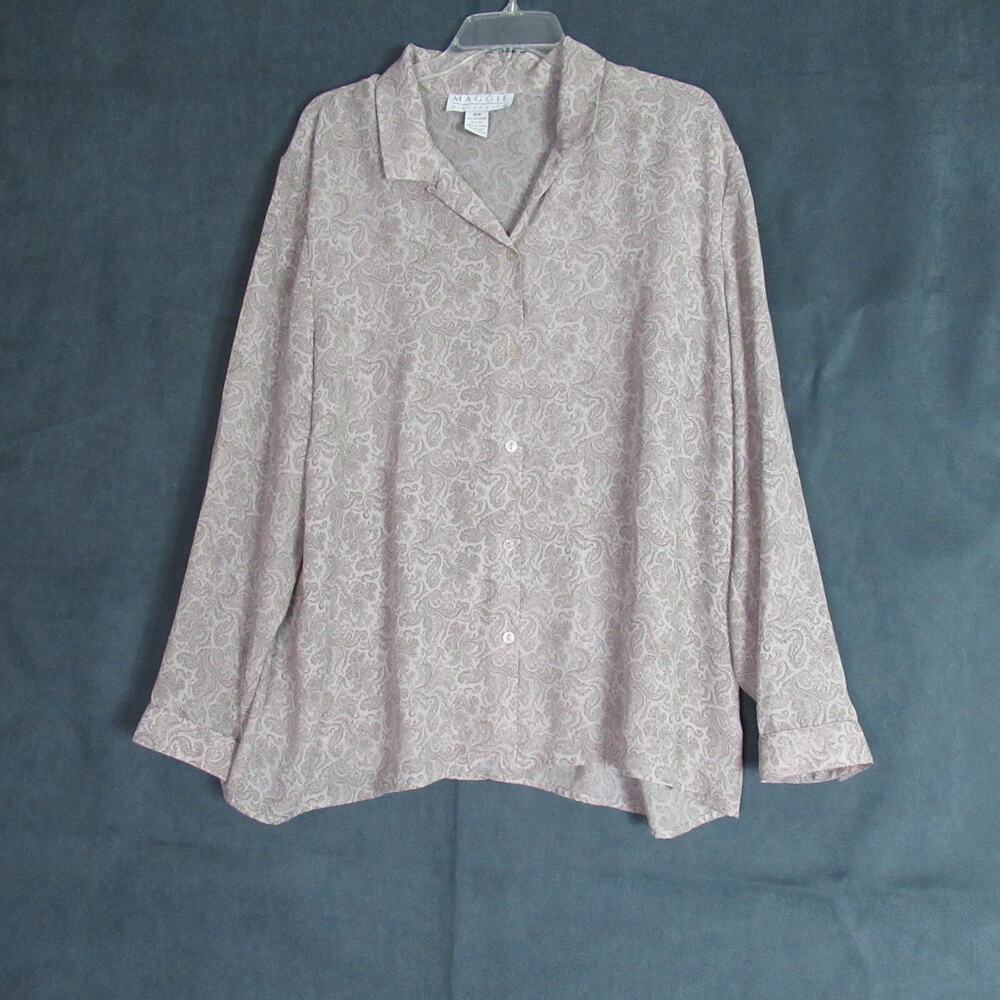 Vintage Maggie McNaughton Top Womens 18W Mauve Paisley Long Sleeve Blouse Retro